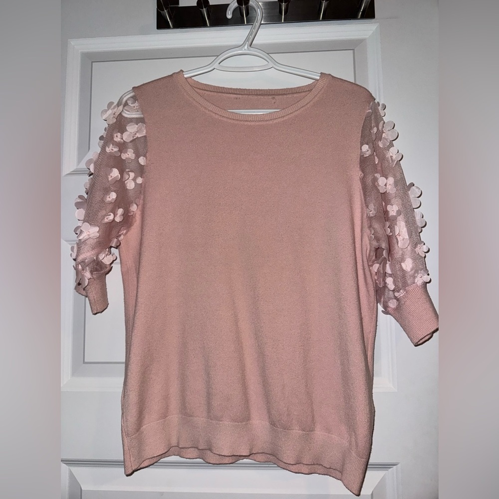 Pink Top with flowered sleeves